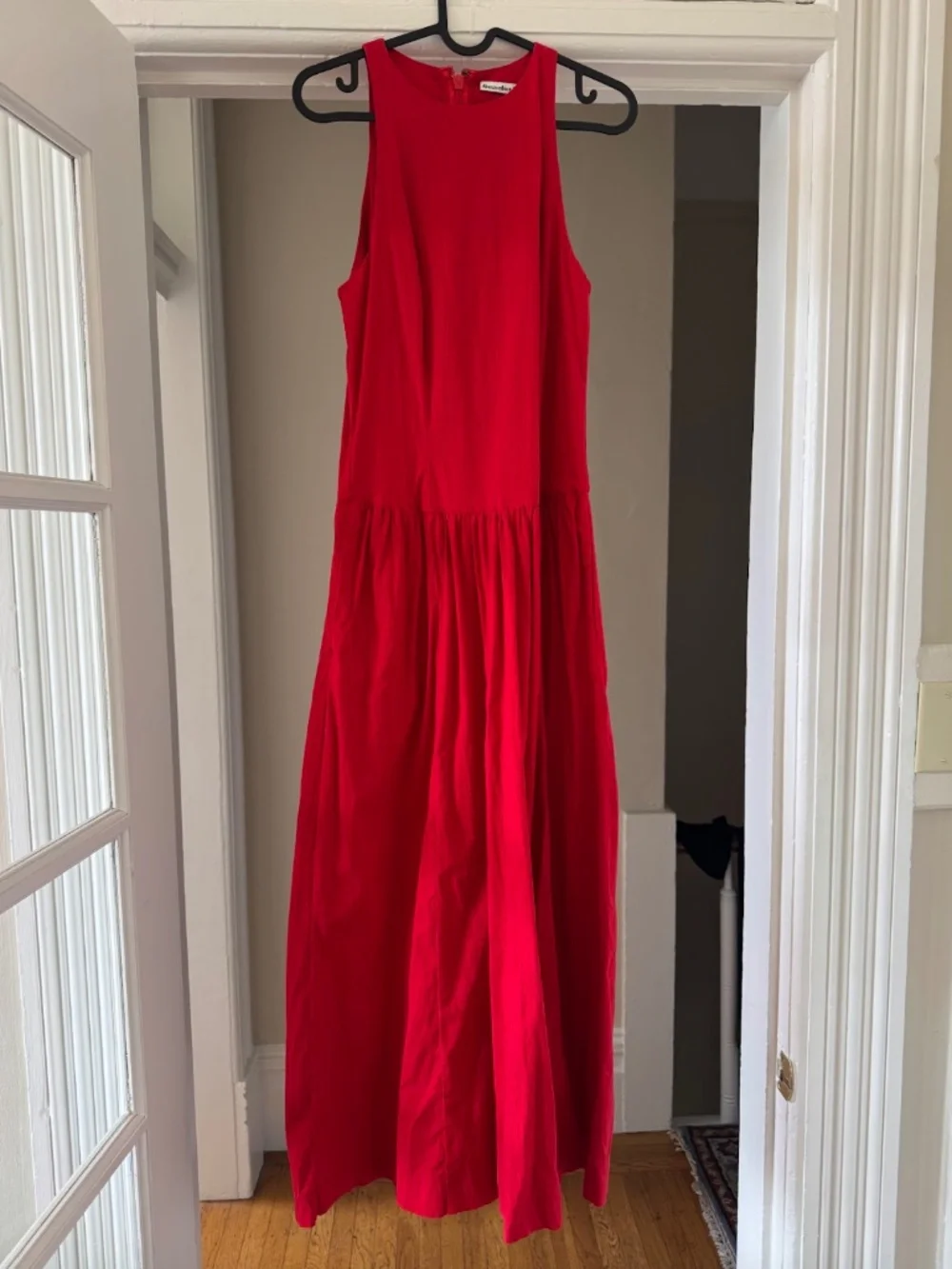 NWOT Abercrombie High-Neck Drop-Waist Midi Dress in Vivid Red